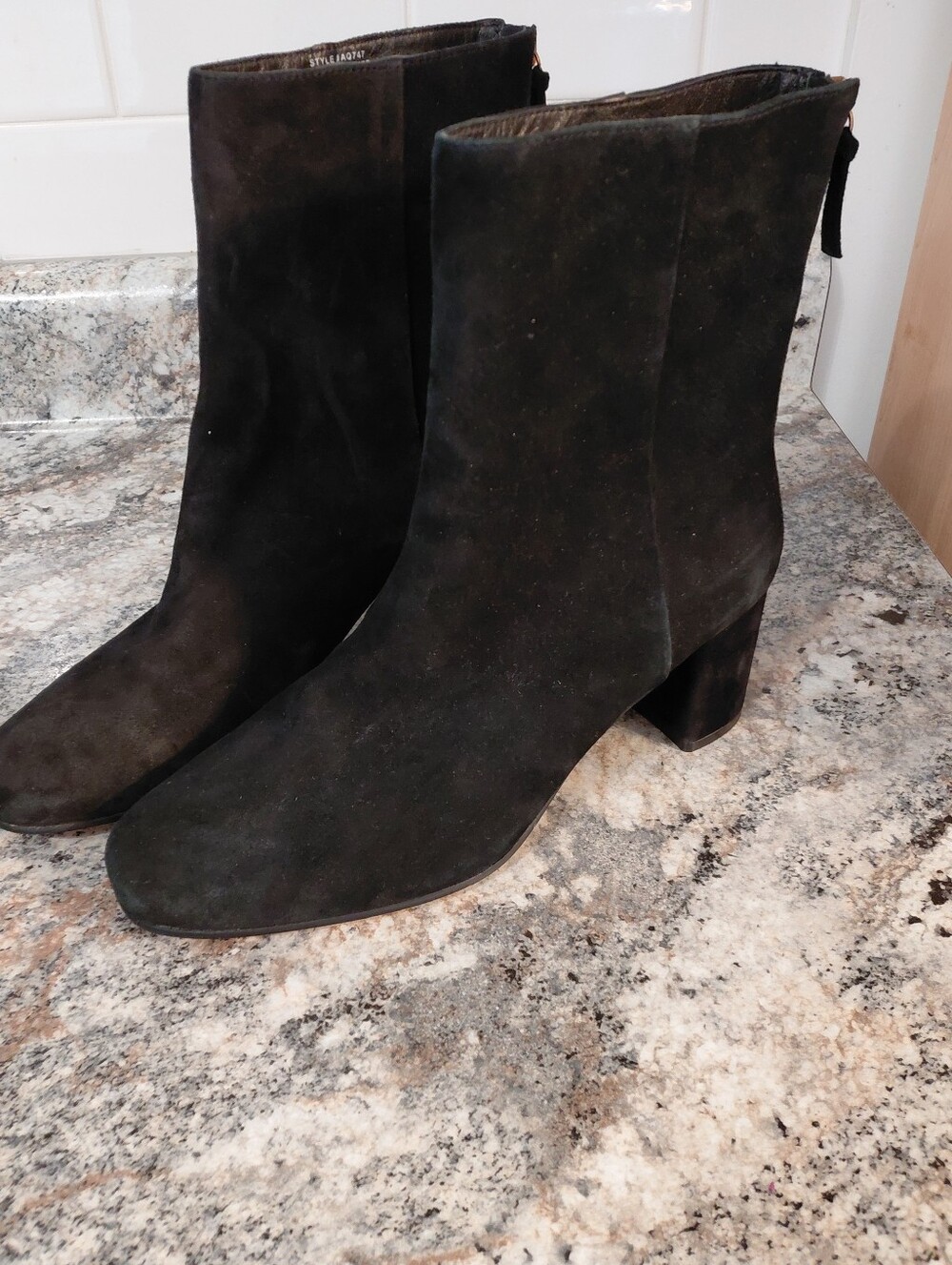 J. Crew Black Suede Block Heel Ankle Zip Boots